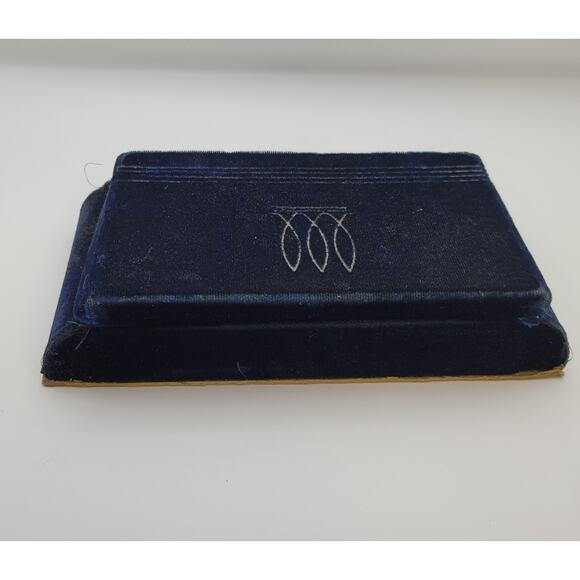 Vintage Velvet Deltah Jewelry Box Presentaion Box Blue 2 Layers Art Deco Design - Picture 5 of 16